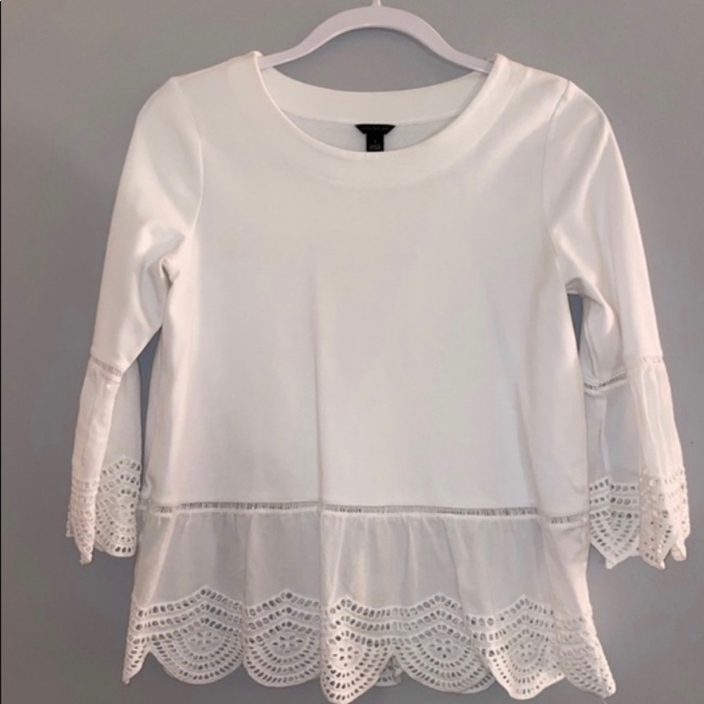 Ann Taylor White Eyelet Bell Sleeve Top
